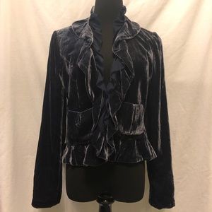 NWT INC Blue Crushed Velvet Cropped Ruffle Jacket